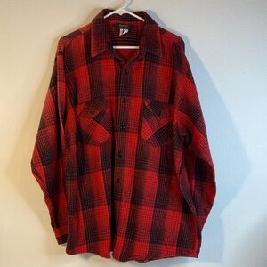 80s OshKosh Red and Black Plaid Button-Up Shirt XL